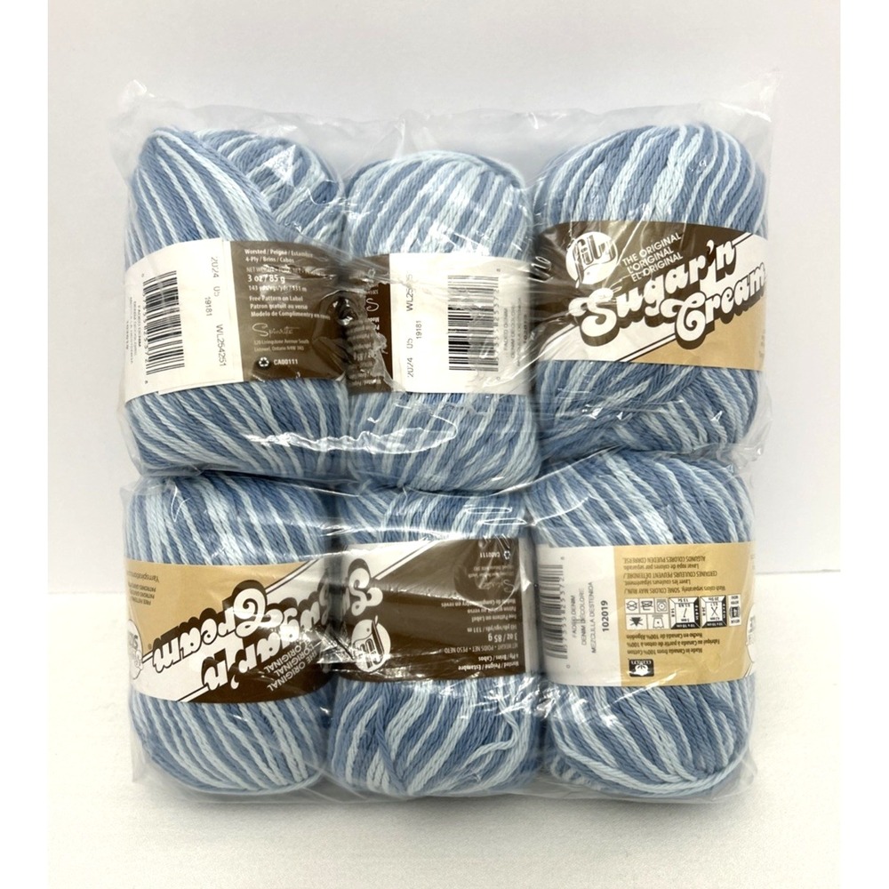 Sugar n Cream Yarn Super-Size Faded Denim #19181 100% Cotton Lot of 6